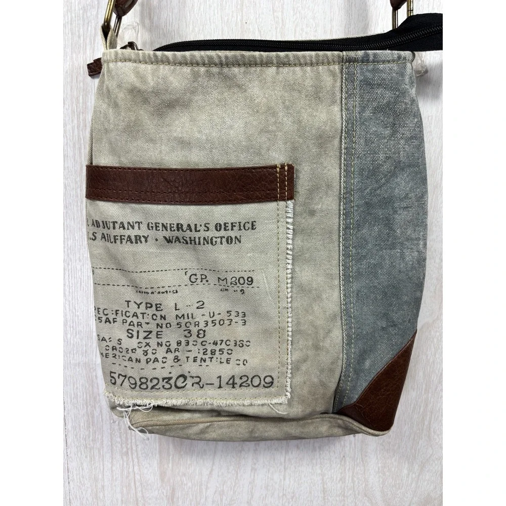 Mona B Identified Crossbody Bag Upcycled Canvas Military Tent Sustainable Boho